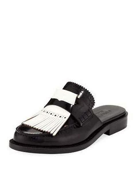 Burberry Beckshill Contrast Kiltie Fringe Leather Mules